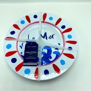 NEW Nautica LaMer 100% Melamine Plates Red White Blue